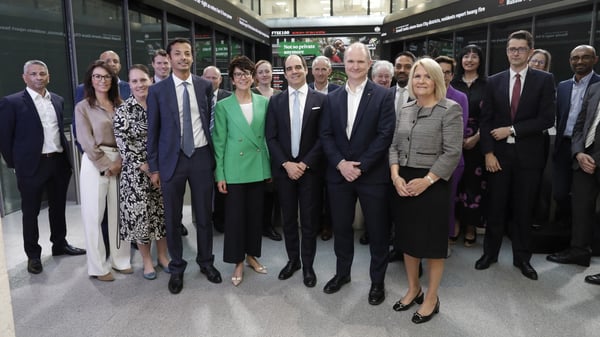 António Simões, Michelle Scrimgeour, and Bernie Hickman at the London Stock Exchange, London, UK, during the launch of L&G's Private Markets Access Fund.