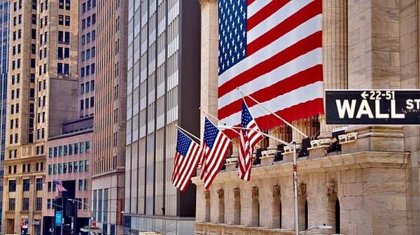 Wall Street with US flags
